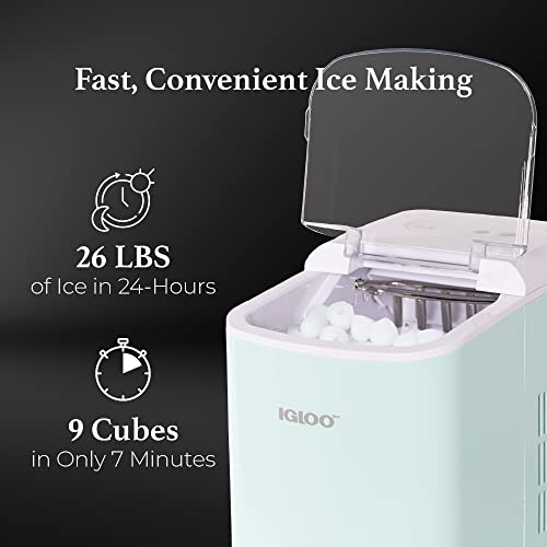 Igloo Electric Countertop Ice Maker Machine - Automatic and Portable - 26 Pounds in 24 Hours - Ice Cube Maker - Ice Scoop and Basket - Ideal for Iced Coffee and Cocktails - Aqua