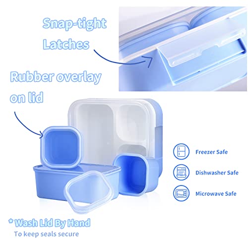 Genteen Bento Box for Kids, Kids Lunch Box with 3 Removable Compartments, Toddler Baby Lunch Box for Daycare, School, Leak-proof Lunch Snack Portion Container, Ideal Portion Size for Ages 3 to 7- Blue