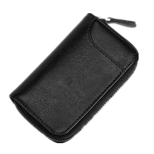 BAKUN Large Zipper Leather Car Key Case, Key Holder Key Organizer Wallet, With 16 Hooks(Black)