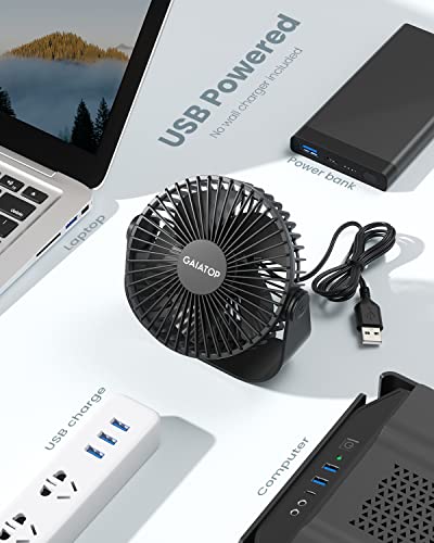 Gaiatop USB Desk Fan, 3 Speeds with Strong Airflow, 5.5 Inch Quiet Small Portable Table Fan, 90° Rotate Personal Cooling Fan For Bedroom Home Office Desktop Travel (Black)