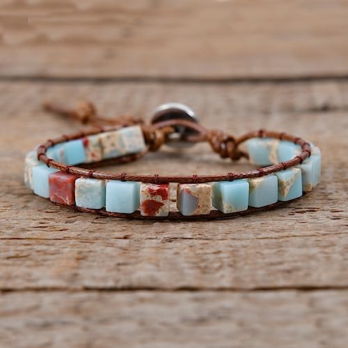 YGLINE Boho Handmade Wrap Leather Tube Crystal Stone Bracelet for Women