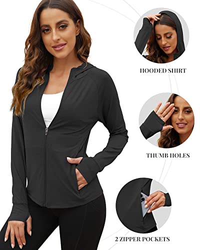 We1Fit Women's UPF 50+ Sun Protection Jacket Zip Up Hoodie Lightweight Shirts for Workout Rose Red