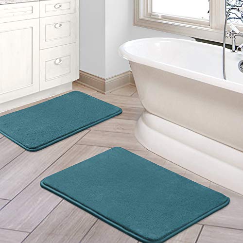 H.VERSAILTEX Bath Mat Memory Foam Set Bathroom Rug Set Flannel Velvety Bath Mat Luxury Extra Soft and Absorbent Non Slip Rugs for Bathroom/Bedroom Washable(2 Pack- 20"x 32"/ 17"x 24", Dark Teal)