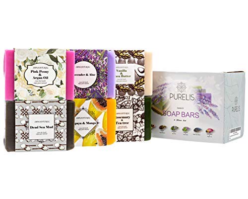 Purelis Handmade Soap Bars Gift Set. 6 Pc Natural Soap Set. Artisan Crafted Soap Bars with Essential Oils. Soap Gift Set for Women - Bath & Body Gift for Her!