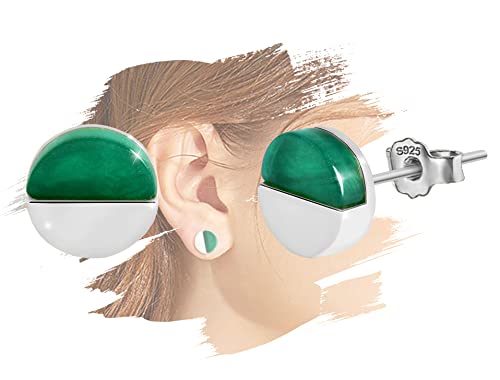 Simulated Emerald Earrings for Women - 14K Gold Plated Sterling Silver Hypoallergenic Round Stud Earrings Simple Minimalist Earrings Jewelry Gifts for Birthday Christmas Mother Wife