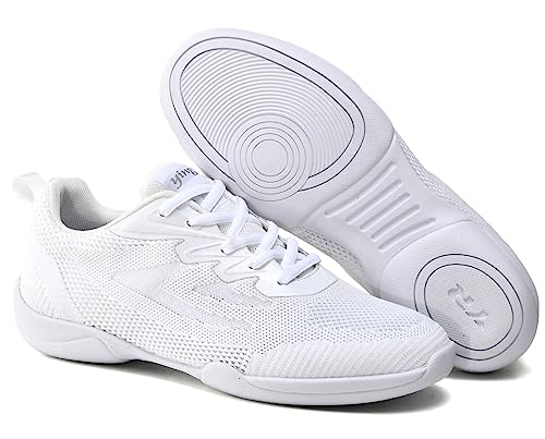 DADAWEN Adult & Youth White Cheerleading Dance Shoes Athletic Training Lightweight Competition Tennis Sneakers Cheer Shoes White US Size 7 M Big Kid