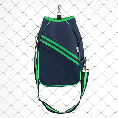 Queen of the Court Pickleball Paddle Bag Crossbody style for Women (Navy/Green)