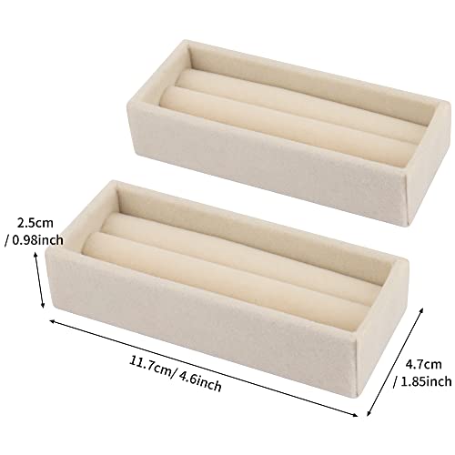 DesignSter Small Jewelry Tray, 2PCS Ring Organizer, Velvet Jewelry Display Tray, Stackable Jewelry Organizer Trays, Jewelry Drawer Organizer Inserts For Dresser, Jewelry Box (Beige)