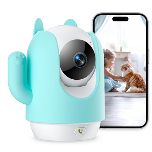 MaxiViz Pet Camera, 2K Indoor Security Camera, 360° Dog Camera with Phone App, Baby Monitor w/One-Touch Call, AI Motion Detection & Tracking, IR Night Vision, Cloud/SD Card Storage, 2.4GHz Wi-Fi, Blue