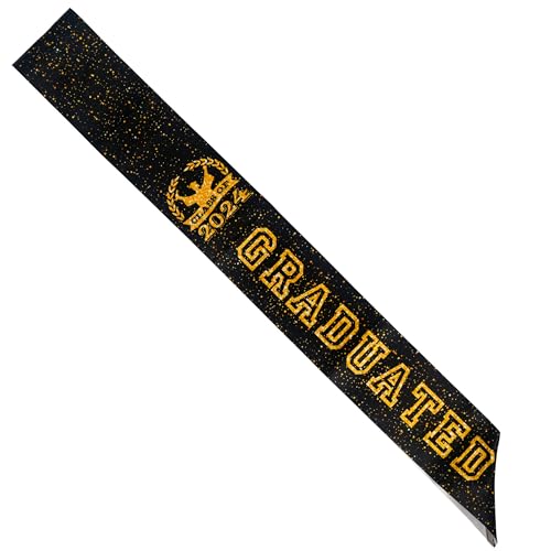 GraduatePro Unisex 2024 Graduation Sash with Gold Glitter Letter Graduated Graduate Hat for Party Gift Black