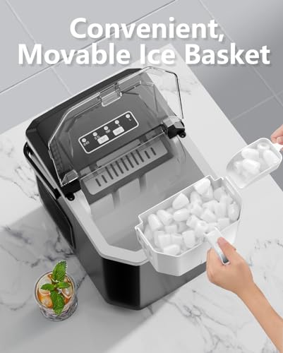 Nugget Ice Maker Countertop, Crushed Chewable Ice Maker, Self Cleaning Ice Makers with One-Click Operation, 34Lbs/24H, Pebble Portable Ice Machine with Ice Scoop for Home Bar Camping RV (Grey)
