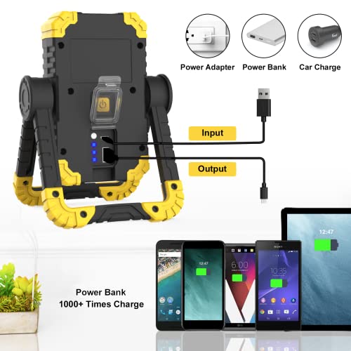 Samyoung 2 Pack Magnetic 6000 Lumen Work Light, 10 Hours Long Lasting 360°Rotating 7000K Warm Rechargeable Work Light, Folding Waterproof Led Work Light for Job Site Car Inspection Camping Emergency