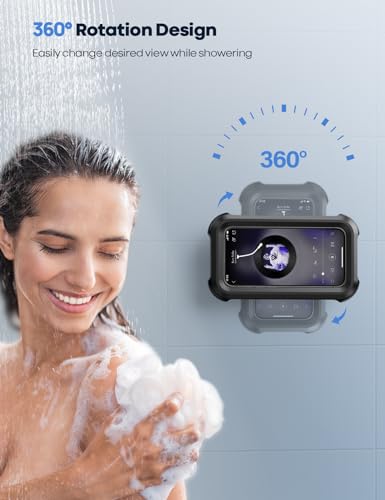 Lamicall Shower Phone Holder Waterproof - 480° Rotatable Retractable Adjustable Shower Phone Case Holder, Bathroom Wall Phone Mount Stand Water Proof Case, Shower Accessories for 4-7" Phones, Black