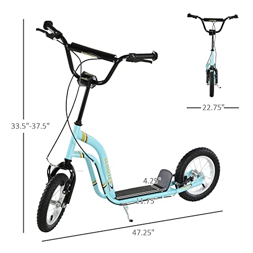 Aosom Youth Scooter Front and Rear Caliper Dual Brakes 12-Inch Inflatable Front Wheel Ride On Toy for Age 5+, Beige