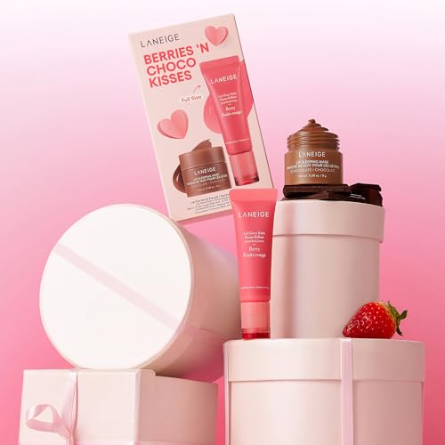 LANIEGE Berries N' Choco: Lip Glowy Balm Berry, Lip Sleeping Mask Chocolate, Nourish, Hydrate, Vitamin C and Murumuru Butter