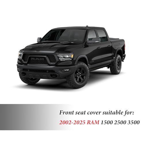 Coverado Car Seat Covers Compatible with Dodge Ram 2002-2025 1500 2500 3500 Pickup Limited Laramie Big Horn Waterproof Leather Seat Protectors Fit for Dodge Ram Crew Cab& Quad Cab(2PCS, Black)