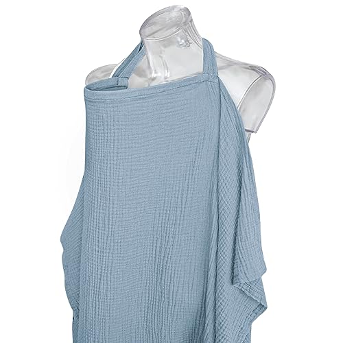 Konssy Muslin Nursing Cover for Baby Breastfeeding, Breathable 100% Cotton Breastfeeding Cover with Rigid Hoop for Mother Nursing Apron, Multi-use Carseat Canopy (Grey)