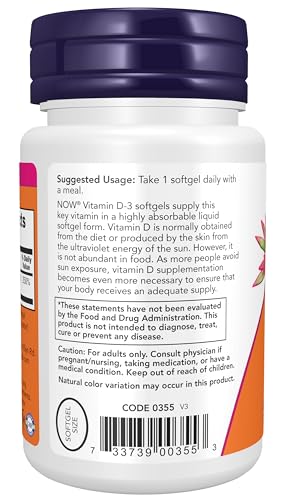 NOW Supplements, Vitamin D-3 2,000 IU, High Potency, Structural Support*, 30 Softgels