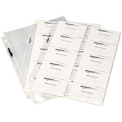 Amazon Basics Plastic Business Card Holder, Protector Sleeves for 3-Ring Binder, Transparent, 25-Pack