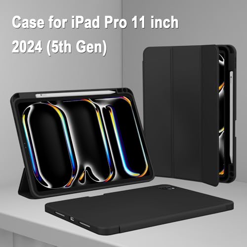 ZryXal 2024 iPad Pro 11 Inch Case M4 (5th Generation) with Pencil Holder, Smart iPad Case [Support Pencil Pro and Pencil (USB-C)], Support Touch ID and Auto Wake/Sleep (Orange)