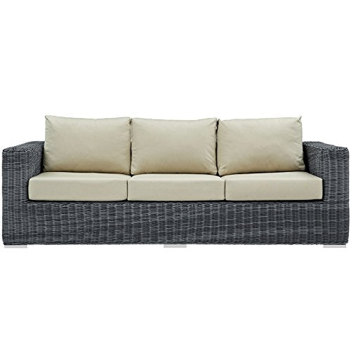 Modway Summon Wicker Rattan Outdoor Patio Sunbrella Sofa in Canvas Antique Beige