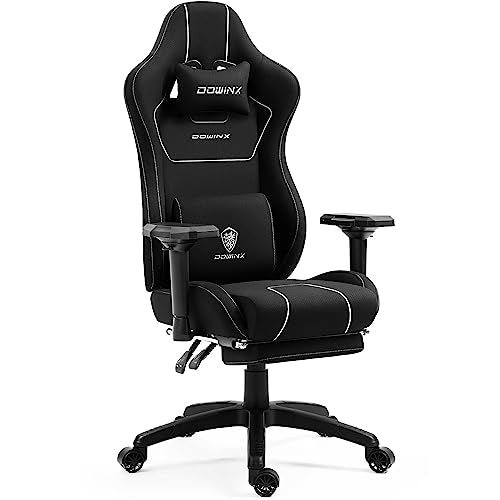 Dowinx Gaming Chair Tech Fabric with Pocket Spring Cushion, Ergonomic Computer Chair with Massage Lumbar Support and Footrest, Comfortable Reclining Game Office Chair 300lbs for Adult, Black