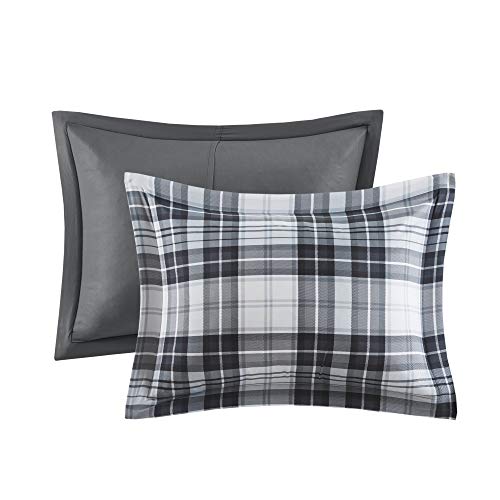 Madison Park Essentials Parkston Plaid Comforter, Matching Sham, 3M Scotchguard Stain Release Cover, Hypoallergenic All Season Bedding-Set, Twin/TwinXL, Black, 2 Piece