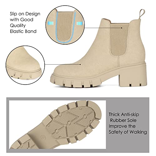 Athlefit Women's Chelsea Boots Fashion Lug Sole Chunky Heel Slip on Elastic Ankle Black Booties Size 11