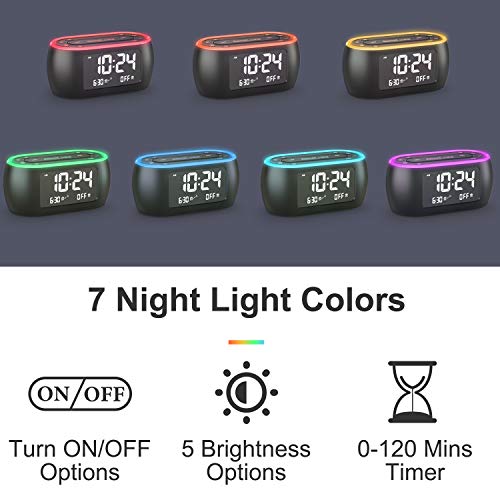 HOUSBAY Glow Small Alarm Clock Radio for Bedrooms with 7 Color Night Light, Dual Alarm, Dimmer, USB Charger, Battery Backup, Nap Timer, FM Radio with Auto-Off Timer for Bedside