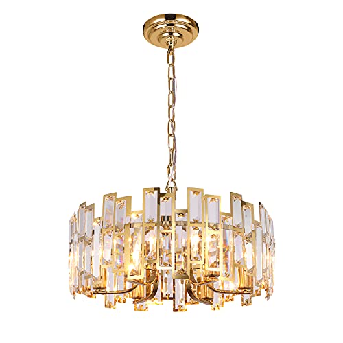Akeelighting Gold Chandeliers Lighting Modern Crystal Chandelier 6 Light Contemporary Girls Bedroom Dining Room Ceiling Hanging Pendant Chandelier Lighting Fixture D17.7