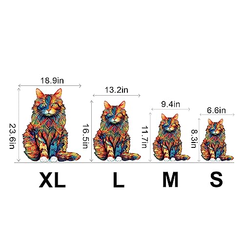 KAAYEE Wooden Jigsaw Puzzle, Maine Coon Cat Puzzle, 80 Pieces, 8.3 * 6.6 Inch, Animal Unique Shaped Puzzle, Gift for Kids and Adults