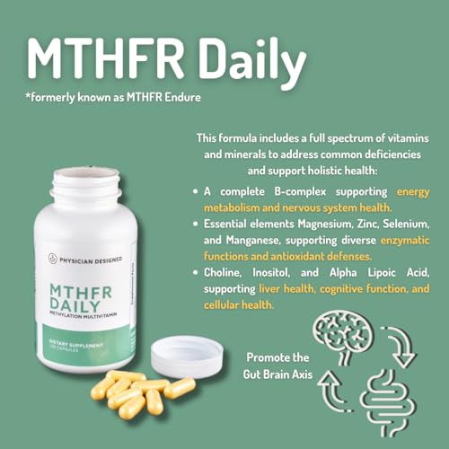 Physician Designed MTHFR Daily Multivitamin | Methylated Multivitamin for Men & Women | for Energy, Mood, & Heart | Vitamin B-Complex | 120 Capsules