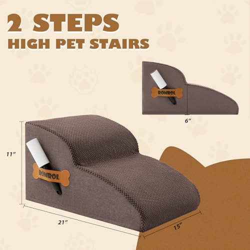 Dog Stairs, Romrol High Density Foam Dog Steps for High Bed and Couch, Dog Ramp, Pet Stairs for Small Dogs and Cats or Pets Joints, 3-Step