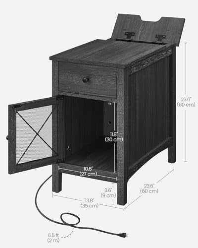 VASAGLE Side Table with Storage, End Table with USB Ports and Outlets, Nightstand with Charging Station, Drawer, Storage Cabinet, Magazine Rack, for Living Room, Bedroom, Charcoal Gray ULET312T22