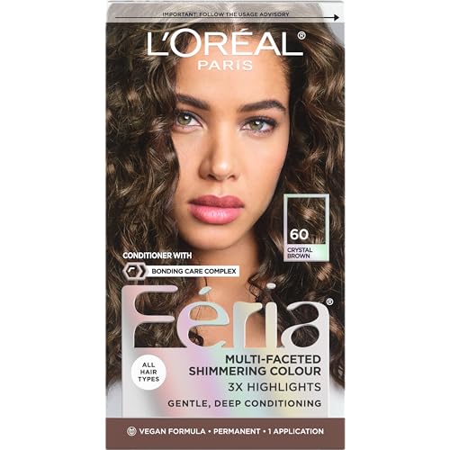 L'Oreal Paris Feria Multi-Faceted Shimmering Permanent Hair Color, 60 Crystal Brown (Light Brown), Pack of 1, Hair Dye