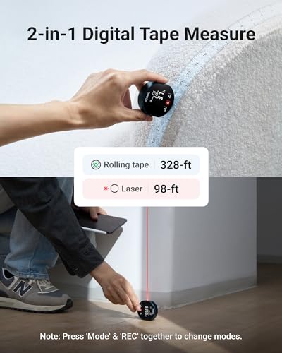 XCOOL 2-in-1 Rolling Digital Tape Measure with Laser, 98-ft Laser Tape Measure & 328-ft Rolling Tape Measure with Digital Readout and Magnetic Back Design,Small Tape Measure with Unit Switching