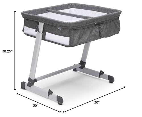 Simmons Kids By The Bed City Sleeper Bassinet for Twins - Adjustable Height Portable Crib with Wheels & Airflow Mesh, Grey Tweed