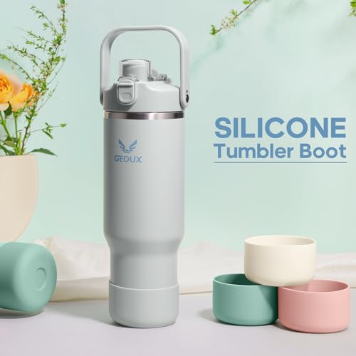 Gedux 32 oz Stainless Steel Tumbler with Handle and Straw, Vacuum Insulated Water Bottle with 2-in-1 Lid (Chug Lid/Straw Lid) and Silicone Boot, Cupholder Friendly Gifts for Women and Men