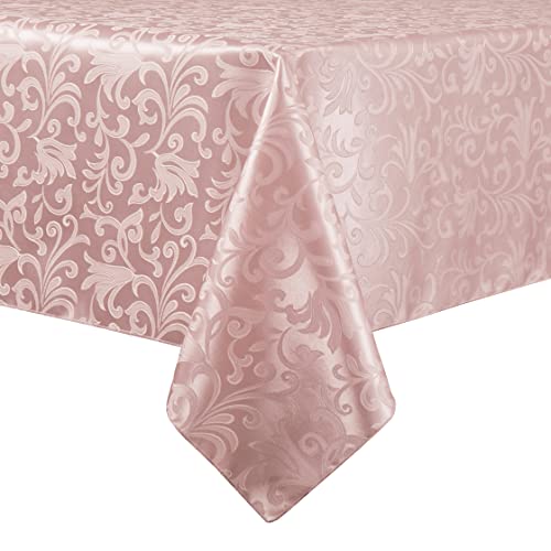 HommxJF Scroll Damask Jacquard Square Coral Gold Tablecloth 52"X52"，Wipeable Table Cover for Dining Table, Buffet Parties and Camping