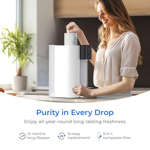 Waterdrop CoreRO Countertop Reverse Osmosis System, 𝐈𝐧𝐬𝐭𝐚𝐧𝐭 𝐇𝐨𝐭 Water Dispenser, 5 Temperature Options, 5 Stage, NSF/ANSI 372 Certified, 3:1 Pure to Drain, No Installation, WD-C1H