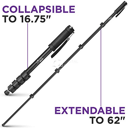 Altura Photo 62-Inch Camera Monopod - Heavy Duty Monopod for Canon, Nikon, & Sony Mirrorless & DSLR Cameras - Steady Photography Monopod - Lightweight & Portable - Easy to Carry with Pouch