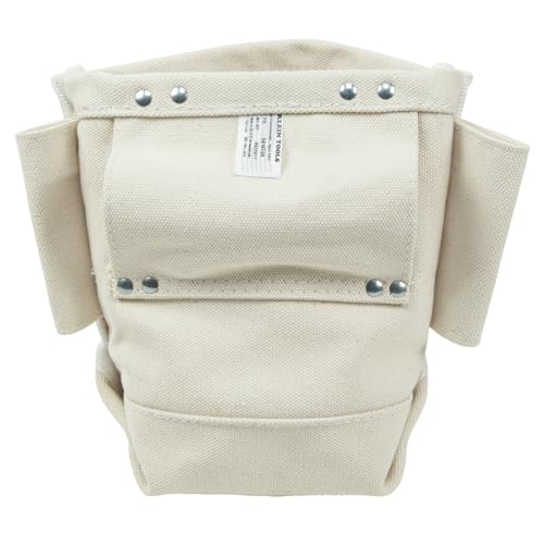 Klein Tools 5416TSR Tool Bag, Bolt Bag with Bull Pin Loops and Drain Holes, Sturdy No. 4 Canvas, Tunnel Loop Connect, 5 x 9 x 10-Inch