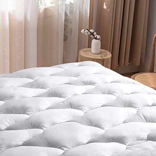 WhatsBedding Waterproof Mattress Pad Twin XL Size Cotton Top Down Alternative Filling Pillowtop Mattress Topper Cover-Fitted Quilted (Twin XL Mattress Pad)