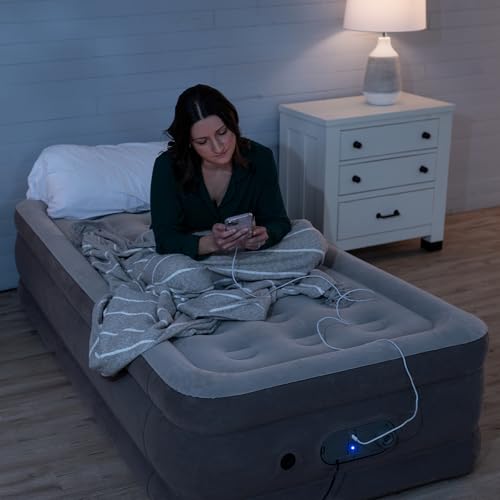 SLEEPLUX Dream Luxury 18" Twin Air Mattress with Built-in AlwayzAire Dual Pump, True-to-Size Raised Inflatable Mattress, Blow Up Bed with Ultra-Soft Flocked Top and Sides, 1-Year Warranty