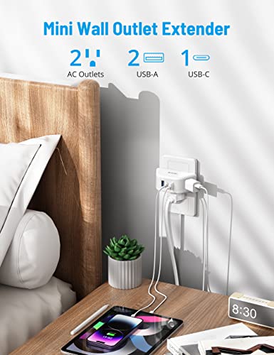 TROND Multi Plug Outlet Extender with USB, 2 Outlet Splitter with 3 USB Wall Charger (1 USB C), Wall Outlet Expander, Cruise Essentials, Plug Extender for Cruise Ship, Travel, Home, Office, Dorm Room