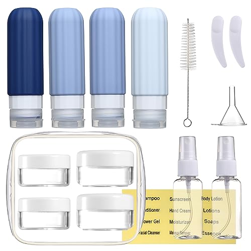 Mrsdry 16 Pack Travel Bottles Set for Toiletries, Leakproof Travel Containers for Toiletries TSA Approved Silicone Travel Accessories Squeezable Refillable 3oz for Shampoo Conditioner Lotion Blue