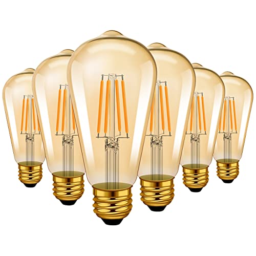 LVWIT Vintage Edison Light Bulb ST21 LED Filament Bulb 5.5W(40 Watt Equivalent) Dimmable 2500K (Amber Glow) Warm White E26 Medium Base, Amber Glass Cover,6 Pack