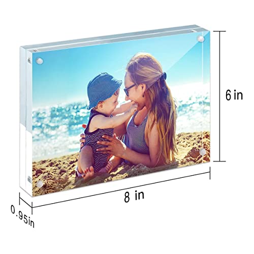 HELPLEX Acrylic Frame, 2 Pack 6x8 Acrylic Picture Frames, 24mm Thicker Frameless Clear Frame Double Sided Magnetic Frame, Free Standing Desktop Display Stand Acrylic Frames