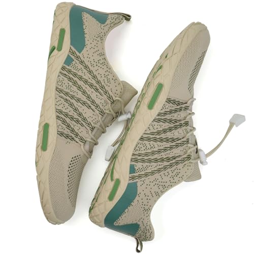WateLves Barefoot Water Shoes Women Men Beach Swim Shoes Athletic Quick-Dry Aqua Socks Breathable Mesh Sneakers Walking Shoes (358/White/Green, 45)