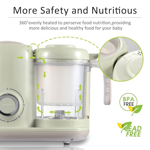 AMZBABYCHEF Baby Food Maker, 4 in 1 Baby Food Processor and Steamer, Baby Blender, Multifunctional Baby Puree Maker, Dishwasher Safe, Green